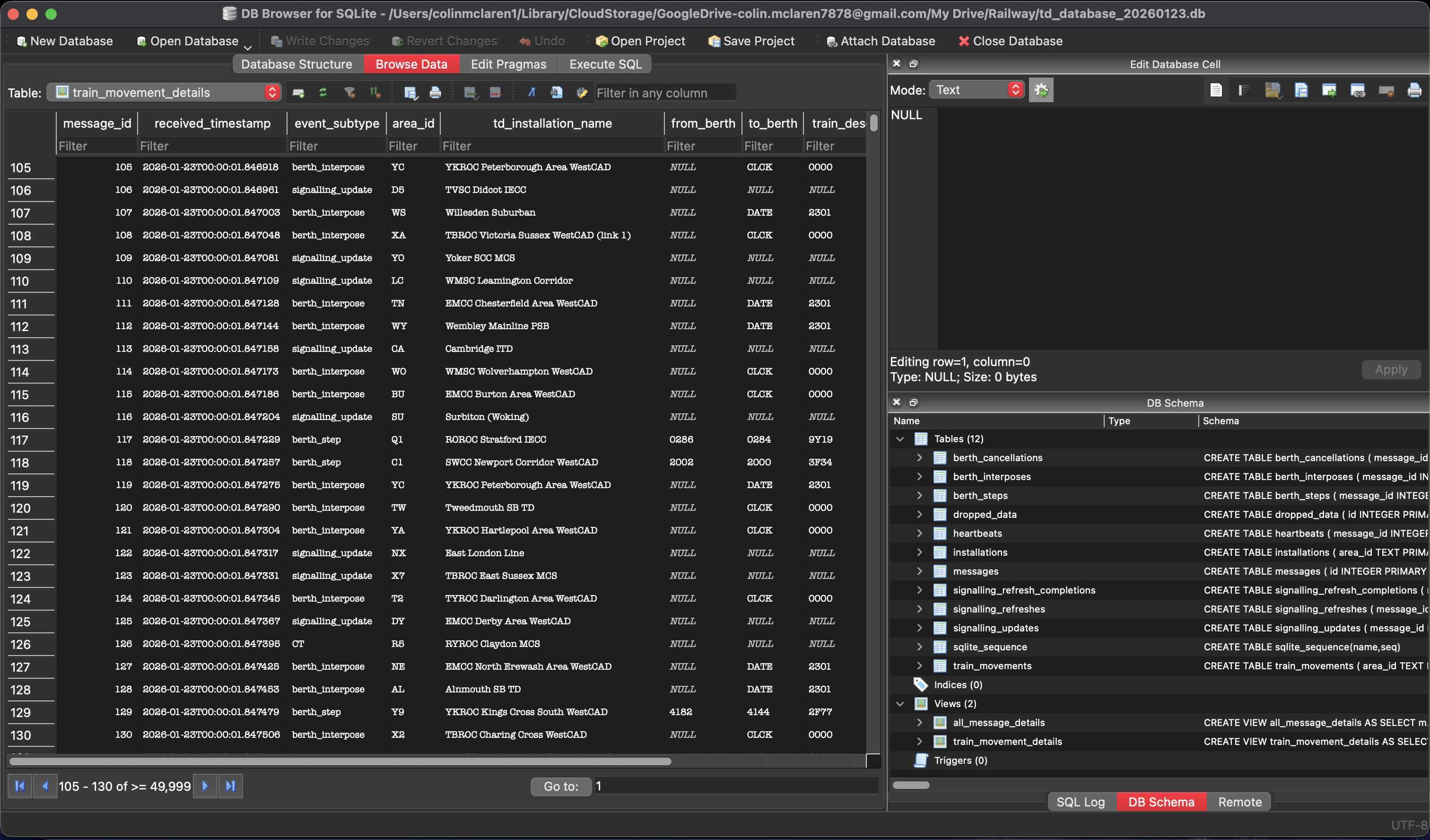 Screenshot of TD Data output
